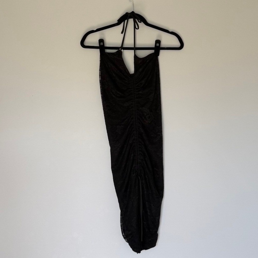 Princess Polly Black Lace Ruched Halter Mini Dress US 2